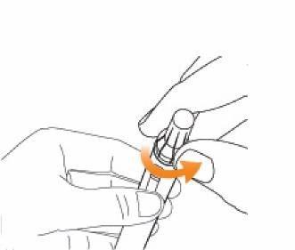 Mano che ruota un dispositivo penna iniettabile con una freccia arancione che indica il movimento rotatorio