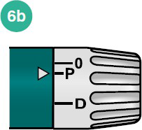 Siringa preriempita con stantuffo verde e scala graduata da 0 a 9 con indicazioni P e D