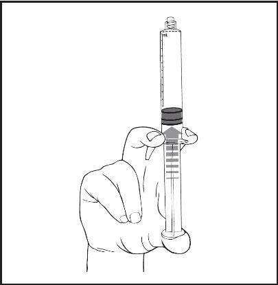 Mano che tiene una siringa preriempita trasparente con stantuffo nero e ago collegato all