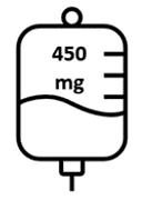 Sacca per infusione con indicazione di 450 mg e linea graduata per il monitoraggio del volume del fluido