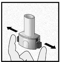 Dispositivo cilindrico tenuto in mano con frecce che indicano la direzione di rotazione laterale