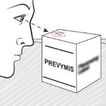 Profilo di un volto vicino a una scatola di farmaco PREVYMIS con freccia puntata verso l