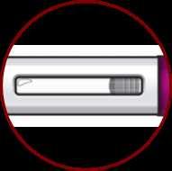 Penna iniettabile pre-riempita con stantuffo grigio e indicatore di dose parziale visibile all