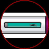 Penna iniettabile preriempita con indicatore di livello blu e scala graduata visibile all