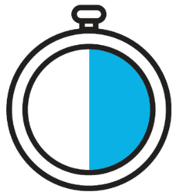 Cronometro circolare con met&agrave; quadrante bianco e met&agrave; azzurra indicando il tempo trascorso