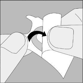 Mano che afferra una cartuccia medicinale trasparente con una freccia curva nera che indica il movimento di inserimento