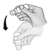 Mano che tiene e ruota un dispositivo penna con un ago collegato, freccia nera indica la direzione di rotazione