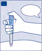 Mano che tiene una penna per insulina blu e bianca con un