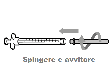 Vite a forma cilindrica con filettatura, freccia grigia che indica movimento di spinta e rotazione, testo