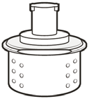 Adattatore cilindrico con base larga e fori laterali per il collegamento a un dispositivo medico