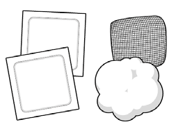 Tamponi di cotone e due cerotti adesivi rettangolari con area centrale vuota per la medicazione