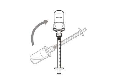 Siringa pre-riempita con ago, una parte &egrave; ruotata per mostrare il meccanismo di connessione e la scala graduata sul corpo della siringa