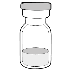 Fiala di vetro trasparente con tappo nero, contenente un liquido chiaro e un sedimento sul fondo