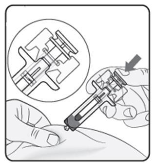 Dispositivo di iniezione sottocutanea con ago protetto e meccanismo di rilascio attivato da una mano con freccia direzionale