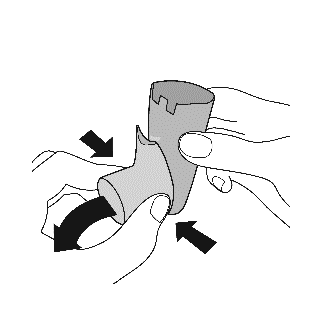 Mano che ruota un cilindro grigio con un tappo, frecce nere indicano il movimento rotatorio per l