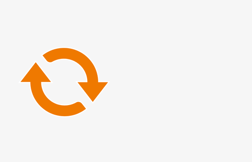 Simbolo arancione di due frecce circolari che indicano un movimento continuo e ripetitivo