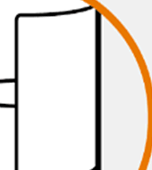 Schema stilizzato di una fiala medicinale con tappo nero e una curva arancione che ne indica la parte superiore