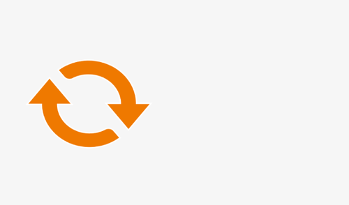 Freccia circolare arancione che indica un movimento di riciclo continuo su sfondo bianco