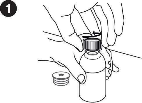 Mani che ruotano il tappo di un flacone medicinale, con la freccia che indica la direzione di apertura e il tappo rimosso a lato