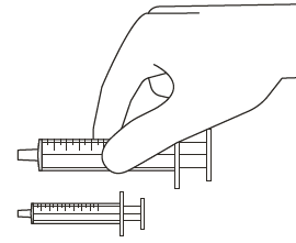 Mano che afferra una siringa graduata con l