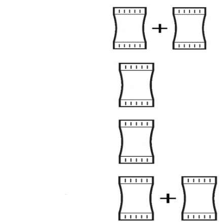 Quattro fiale mediche disposte in verticale alternate a due fiale più piccole con un simbolo di addizione tra di esse