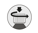 Cartuccia con stantuffo e frecce che indicano la direzione di rotazione e spinta per l