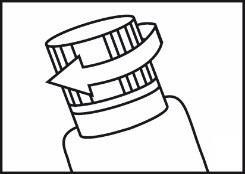 Fiala medicinale con tappo zigrinato e freccia che indica la direzione di rotazione per l