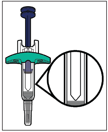 Penna per iniezione blu e verde con ingrandimento dell