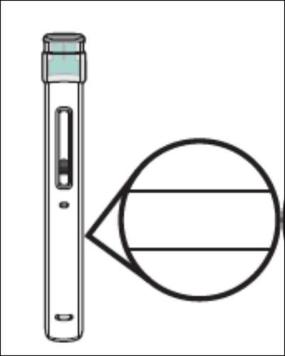 Siringa preriempita con stantuffo visibile e dettaglio ingrandito dell
