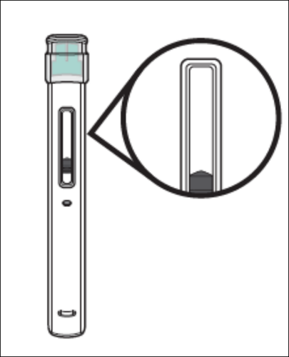 Penna iniettabile preriempita con indicatore di dose visibile e ingrandimento del meccanismo di rilascio del farmaco