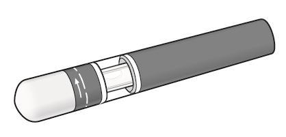 Dispositivo autoiniettante di colore grigio e bianco con indicatore di dose e meccanismo di rilascio attivato