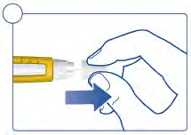 Penna iniettabile gialla con ago e dito che preme l