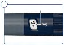 Penna iniettabile blu con display che indica 2,93 mg e ago sottile inserito