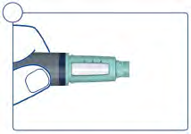 Penna iniettabile con ago protetto da cappuccio, impugnatura grigia e corpo verde trasparente