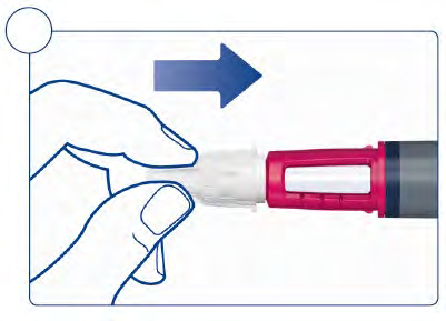 Mano che tiene un dispositivo medico con ago rosso e nero mentre si preme un pulsante blu