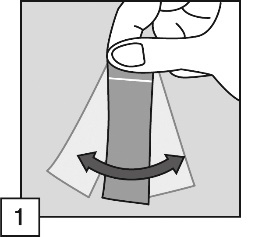 Mano che rimuove una pellicola protettiva da un cilindro grigio con freccia curva indicante la direzione di apertura