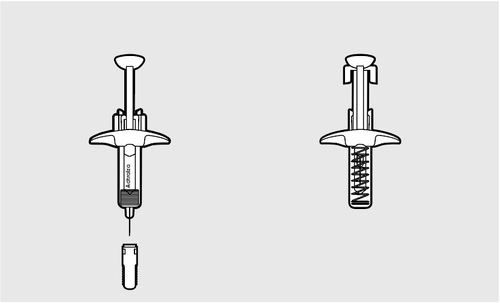 Due siringhe pre-riempite con ago protetto, una con cappuccio intatto e l