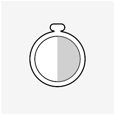 Cerchio diviso in due metà, una bianca e una grigia, con un piccolo anello nella parte superiore