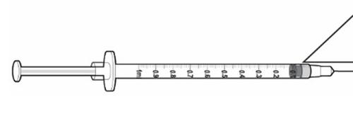 Siringa sterile con ago trasparente e scala graduata per misurare il volume del liquido iniettabile