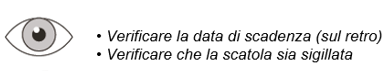 Occhio stilizzato con pupilla nera circondato da un bordo bianco e grigio vicino a testo informativo sulla data di scadenza