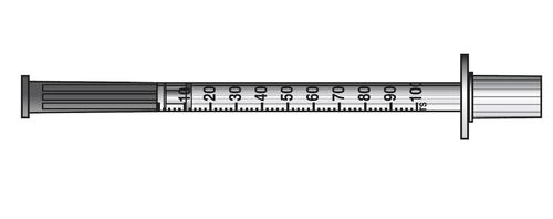 Siringa graduata trasparente con stantuffo nero e ago metallico collegato alla punta graduata da 20 a 100 unit&agrave;
