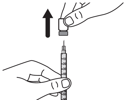 Mano che tiene una siringa graduata con ago rivolto verso l