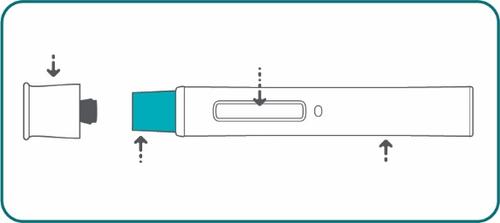 Penna iniettabile con indicazioni frecce per l
