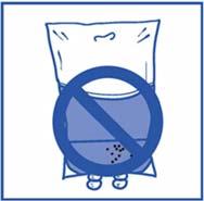 Simbolo di divieto blu con una borsa per stomia contenente feci barrata da una croce nera