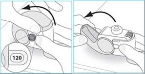 Dispositivo autoiniettante con due fasi illustrate da frecce nere, mostrando l