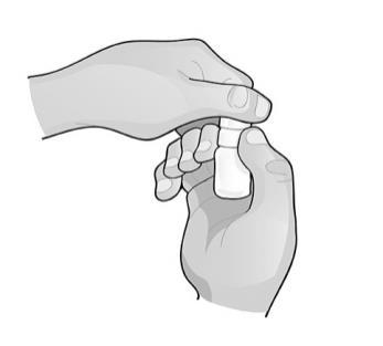 Mano che stringe un flaconcino bianco con tappo a vite, illustrazione in bianco e nero per istruzioni mediche