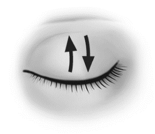 Occhio stilizzato con ciglia nere e due frecce opposte che indicano movimento su e giù