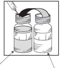 Siringa che preleva il farmaco da un flaconcino trasparente con indicazioni di misurazione e un secondo flaconcino accanto