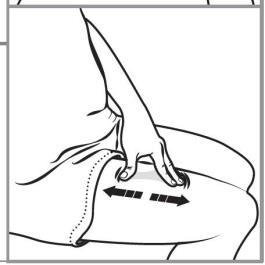 Mano che pizzica la pelle con due dita mostrando la piega cutanea e frecce che indicano la distanza per l