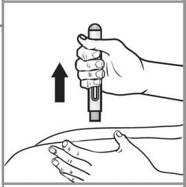 Mano che tiene un dispositivo per iniezione sottocutanea con ago rivolto verso il basso e pelle sollevata dall